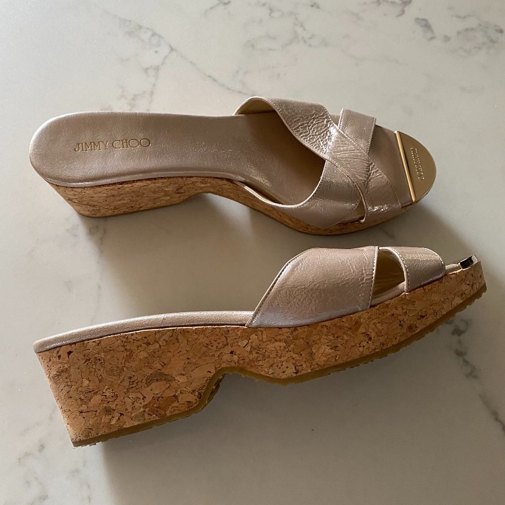 NEW jimmy choo pandora cork wedge slip on sandals